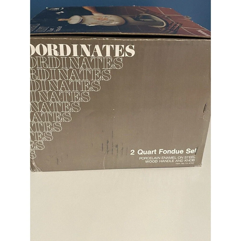 Vtg Coordinates Fondue Pot “Floral Mist” 1984 Enamel & Wood *New Open Box
